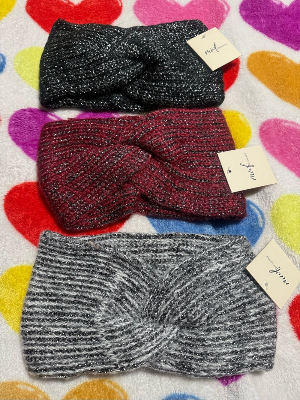 Sparkle Knit Twist Headband — Black, Burgundy, Gray